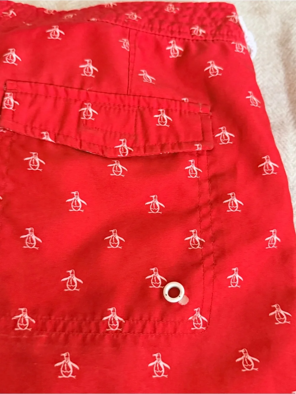 An original PENGUIN Men Swim Short Red Micro Penguin Logo Pattern 30W
